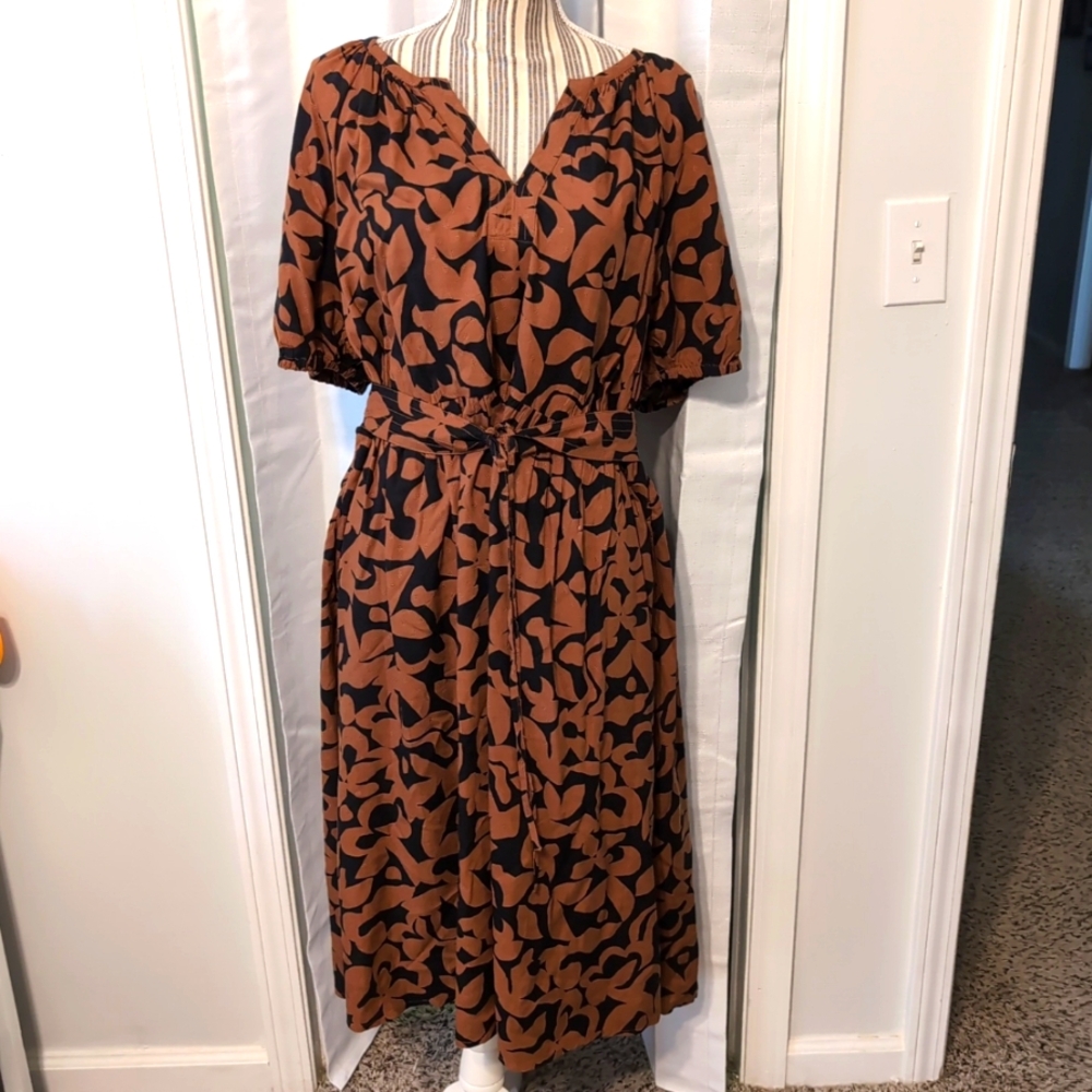 Terra Skye Women's Brown & Black Dress Puff Sleeves V Neck Size 14